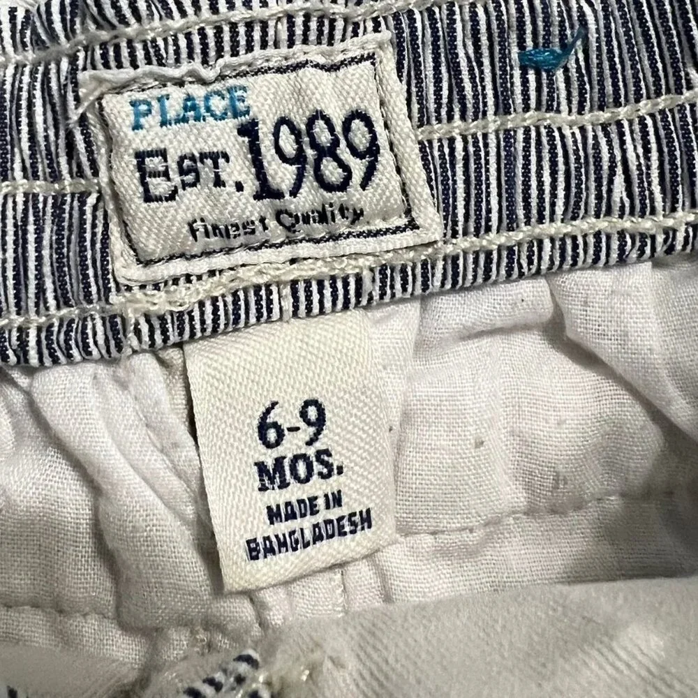 Children's Place 6-9m Khaki Embroidered Fish Bones Shorts